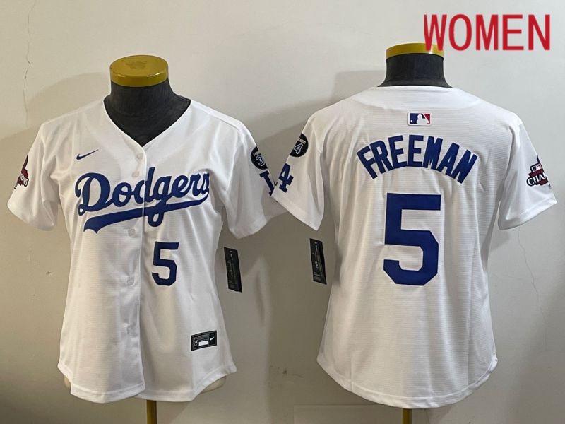 Women Los Angeles Dodgers #5 Freeman White Game 2024 Nike MLB Jersey style 12095->women mlb jersey->Women Jersey